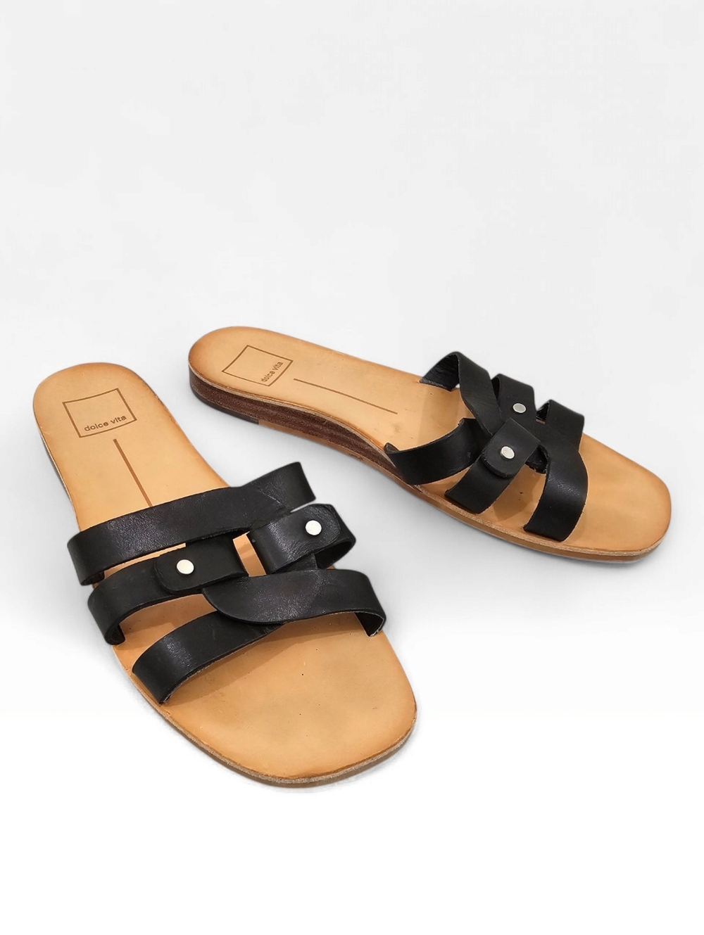 DOLCE VITA Women Cait Black Leather Slide Sandals 8M